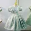Modern / Fashion Mint Green Pearl Sequins Lace Flower Birthday Flower Girl Dresses 2022 Ball Gown Puffy Short Sleeve Scoop Neck Floor-Length / Long Flower Girl Dresses