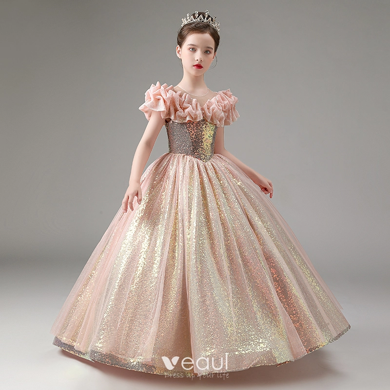 Rose gold glitter flower girl dress online