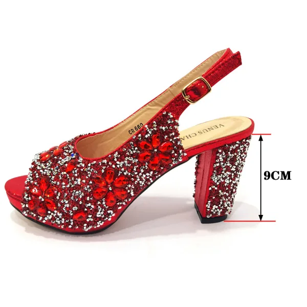 Sparkly Pool Blue Rhinestone Evening Party Clutch Bags Womens Sandals 2023 9 cm Thick Heels Open / Peep Toe Sandals High Heels Clutch Bags
