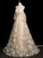 Chic / Beautiful Champagne Lace Flower Prom Dresses 2024 A-Line / Princess Strapless Sleeveless Backless Floor-Length / Long Prom Formal Dresses