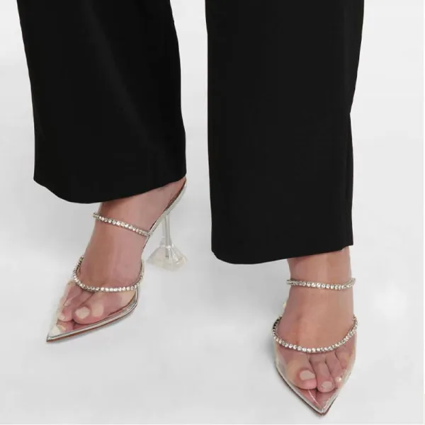 Fashion Silver Evening Party Rhinestone Womens Sandals 2022 9 cm Stiletto Heels Pointed Toe Womens Shoes High Heels