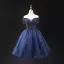 Vintage / Retro Navy Blue Beading Sequins Prom Dresses 2024 Ball Gown Off-The-Shoulder Short Sleeve Backless Floor-Length / Long Formal Dresses