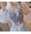Schöne Himmelblau Perlenstickerei Applikationen Ballkleider 2025 Ballkleid Eckiger Ausschnitt Kurze Ärmel Rückenfreies Lange Ball Festliche Kleider