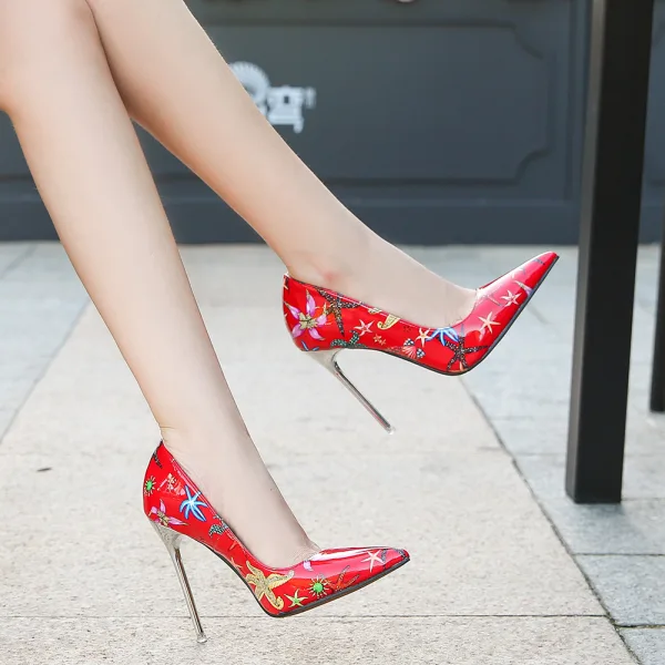 Modest / Simple White Printing Pumps 2023 Street Wear 11 cm Stiletto Heels Pointed Toe Pumps High Heels
