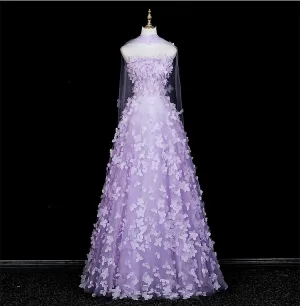 Fée Des Fleurs Lavande Appliques Robe De Bal 2025 Princesse Bustier Sans Manches Dos Nu Longue Robe De Ceremonie