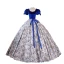 Élégant Bleu Roi Floral Robe De Bal 2023 Robe Boule Encolure Carrée Gonflée Manches Courtes Noeud Ceinture Dos Nu Longue Promo Robe De Ceremonie