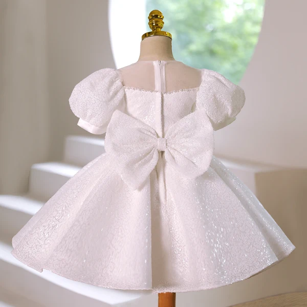 Sparkly Ivory Sequins Pearl Birthday Flower Girl Dresses 2022 Trumpet / Mermaid Scoop Neck Puffy Short Sleeve Bow Short Flower Girl Dresses