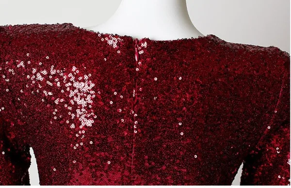 Sparkly Burgundy Rhinestone Sequins Evening Dresses 2026 Trumpet / Mermaid Scoop Neck Short Sleeve Floor-Length / Long Formal Dresses