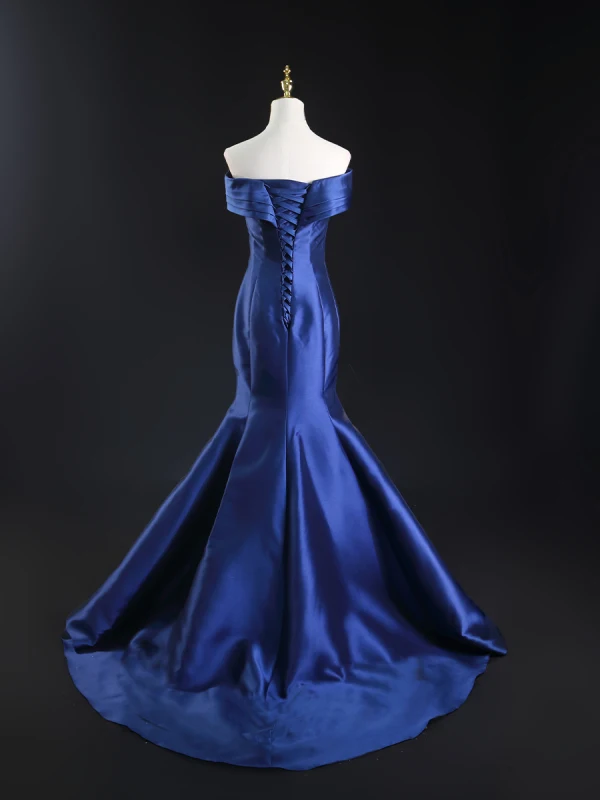 Vintage / Originale Bleu Roi Robe De Soirée 2024 Trompette / Sirène De l'épaule Sans Manches Dos Nu Train De Balayage Soirée Robe De Ceremonie