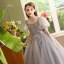 Bling Bling Grey Beading Sequins Birthday Flower Girl Dresses 2024 Ball Gown Square Neckline Puffy Short Sleeve Floor-Length / Long