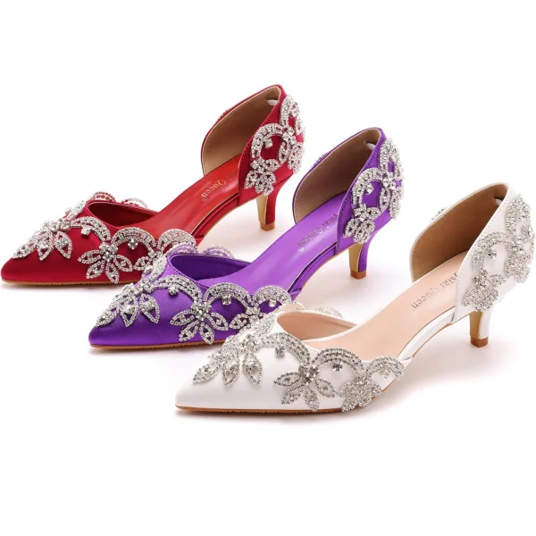 Chic / Beautiful Gold Evening Party Rhinestone Womens Sandals 2023 5 cm Stiletto Heels Pointed Toe Sandals High Heels