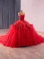 High-end Red Beading Rhinestone Lace Flower Wedding Dresses 2025 Ball Gown Strapless Sleeveless Backless Chapel Train