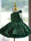 Chic / Belle Vert Anniversaire Noeud Glitter Courte Robe Ceremonie Fille 2024 Robe Boule Col Haut Sans Manches