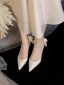 Elegante Ivory / Creme Leder Schleife Brautschuhe 2023 5 cm Thick Heels Spitzschuh Hochzeit Pumps Hochhackige