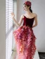 Fashion Burgundy Handmade  Appliques Sequins Prom Dresses Cocktail Dresses 2024 A-Line / Princess Strapless Sleeveless Backless Sweep Train Cocktail Party Formal Dresses