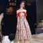 Fashion Red Flower Party Dresses 2023 A-Line / Princess Off-The-Shoulder Short Sleeve Backless Tea-length Cocktail Party Evening Party Formal Dresses