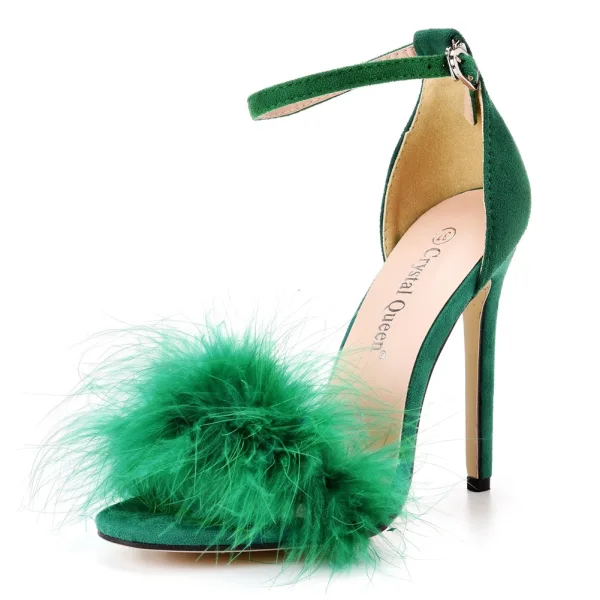 Sexy Noire Soirée Plumes Sandales Femme 2023 11 cm Talons Aiguilles Peep Toes / Bout Ouvert Sandales Talons Hauts