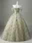 Elegant Sage Green Sequins Flower Prom Dresses 2026 Ball Gown Off-The-Shoulder Sleeveless Backless Floor-Length / Long Prom Formal Dresses