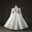 Fashion Ivory Beading Pearl Sequins Rhinestone Satin Birthday Flower Girl Dresses 2022 Ball Gown High Neck Long Sleeve Backless Floor-Length / Long Flower Girl Dresses