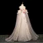 Élégant Champagne Perlage Gland Paillettes En Dentelle Fleur Robe De Bal 2025 Princesse Col Haut Manches Courtes Dos Nu Longue Robe De Ceremonie