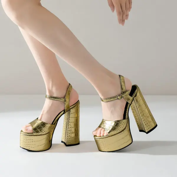 Fashion Black Cocktail Party Summer Womens Sandals 2022 Ankle Strap 14 cm Thick Heels High Heels Open / Peep Toe Sandals