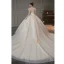 Audrey Hepburn Style Champagne Pearl Lace Flower Appliques Wedding Dresses 2022 Ball Gown Square Neckline Short Sleeve Backless Royal Train Wedding