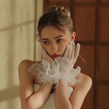 Fashion White Pearl Ruffle Wedding Bridal Gloves 2025 Tulle