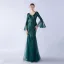 Sparkly Black Sequins Evening Dresses 2024 Trumpet / Mermaid V-Neck Bell sleeves Backless Floor-Length / Long Evening Party Formal Dresses