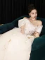 Charming White Lace Flower Wedding Dresses 2024 A-Line / Princess Off-The-Shoulder Short Sleeve Backless Floor-Length / Long
