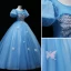 Chic / Beautiful Pool Blue Beading Pearl Rhinestone Prom Dresses 2022 Ball Gown Scoop Neck Sequins Butterfly Puffy Short Sleeve Backless Floor-Length / Long Prom