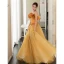 Fashion Appliques Yellow Prom Dresses 2023 A-Line / Princess Strapless Sleeveless Backless Floor-Length / Long Prom Formal Dresses