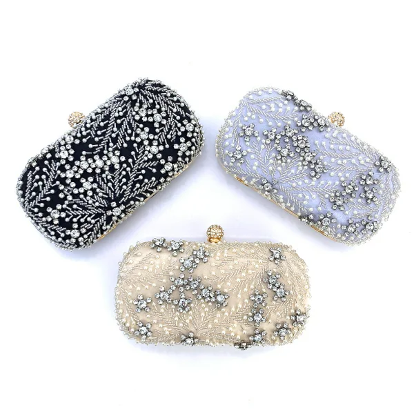 Scintillantes Argenté Fait main Perle Faux Diamant Soirée Pochette 2023