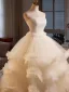 Chic / Belle Champagne Volants en Cascade Robe De Bal 2025 Robe Boule Bustier Sans Manches Dos Nu Longue Robe De Ceremonie