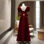 Elegant Burgundy Pearl Prom Dresses 2022 A-Line / Princess Square Neckline Short Sleeve Backless Bow Floor-Length / Long Prom Formal Dresses