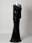Sparkly Black Sequins Rhinestone Evening Dresses 2026 Trumpet / Mermaid Scoop Neck Long Sleeve Floor-Length / Long Formal Dresses