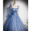 Chic / Beautiful Sky Blue Appliques Prom Dresses 2022 A-Line / Princess Spaghetti Straps Sleeveless Backless Floor-Length / Long Prom Formal Dresses