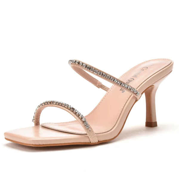 Sexy White Rhinestone Cocktail Party Womens Sandals 2022 7 cm Stiletto Heels Open / Peep Toe Sandals High Heels