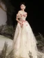 Flower Fairy White Beading Appliques Prom Dresses 2023 A-Line / Princess Off-The-Shoulder Sleeveless Backless Floor-Length / Long Prom Formal Dresses