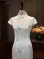Chinese style White Embroidered Butterfly Tea-length Cheongsam 2026 Trumpet / Mermaid High Neck Cap Sleeves