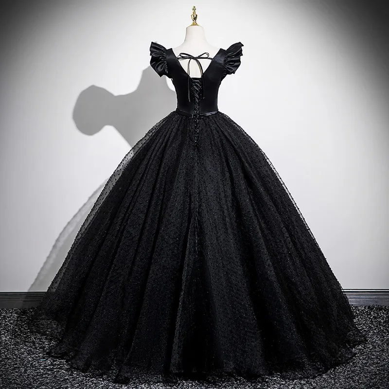 slim fit dress slacks Black Tulle Sequin Long Prom Dress, Black Sequin Evening Dress US 10 / Black