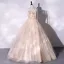 Chic / Beautiful Champagne Lace Flower Floral Prom Dresses 2023 Ball Gown Spaghetti Straps Sleeveless Backless Floor-Length / Long Prom Formal Dresses
