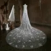 White Glitter Lace Pearl Wedding Veils 2024 Charming