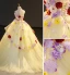 Elegant Yellow Rhinestone Appliques Cascading Ruffles Prom Dresses 2023 Ball Gown Strapless Sleeveless Backless Floor-Length / Long Prom Formal Dresses