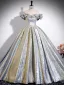 Mode Argenté Glitter Robe De Ceremonie 2024 Robe Boule De l'épaule Manches Courtes Dos Nu Longue Promo Robe De Bal