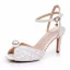 Elegant White Pearl Wedding Shoes 2024 Ankle Strap 8 cm Stiletto Heels Open / Peep Toe Wedding Sandals High Heels