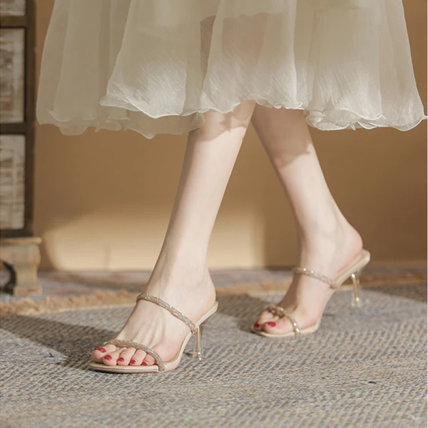 Sexy Black Rhinestone Evening Party Womens Sandals 2023 7 cm Stiletto Heels Open / Peep Toe Sandals High Heels