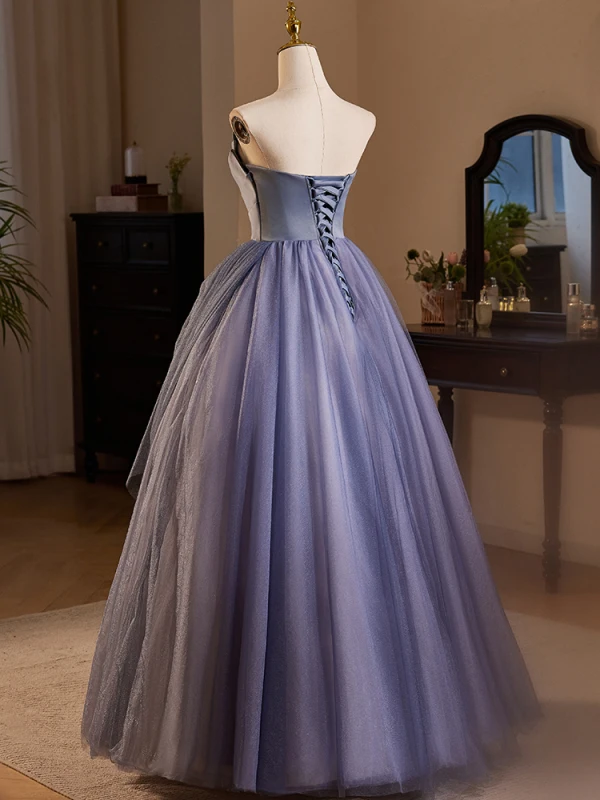 Chic / Beautiful Ocean Blue Appliques Prom Dresses 2024 A-Line / Princess Strapless Sleeveless Backless Floor-Length / Long Prom Formal Dresses