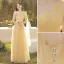Modest / Simple Daffodil Bridesmaid Dresses 2022 A-Line / Princess Short Sleeve Backless Floor-Length / Long Bridesmaid