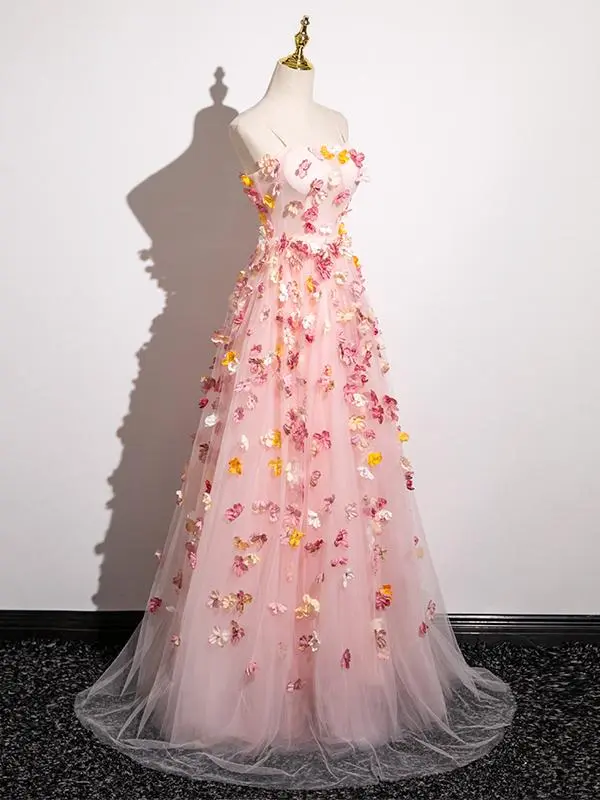 Flower Fairy Blushing Pink Appliques Prom Dresses 2025