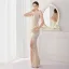 Sexy Beige Paillettes Robe De Soirée 2022 Trompette / Sirène Bretelles Spaghetti Sans Manches Dos Nu Longue Soirée Robe De Ceremonie